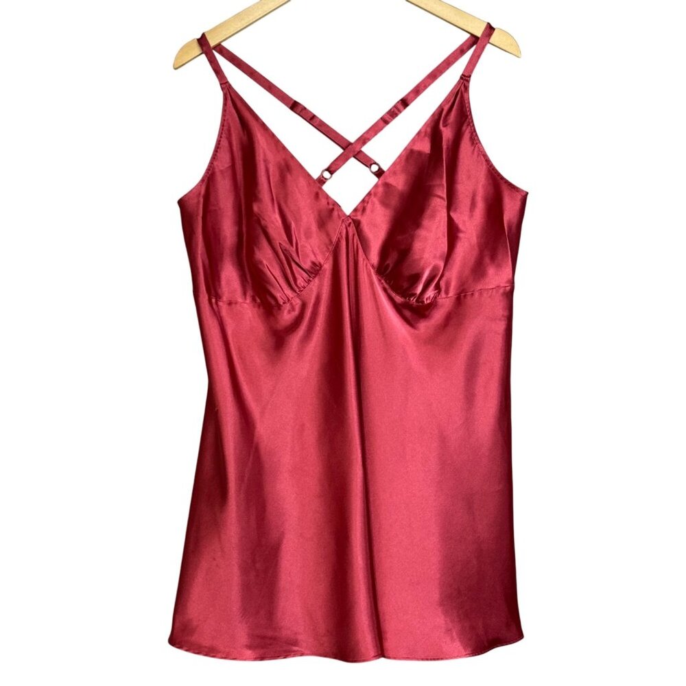 Cacique Red Satin Chemise Lingerie Nightgown Cross-Back Straps Plus Size 18/20